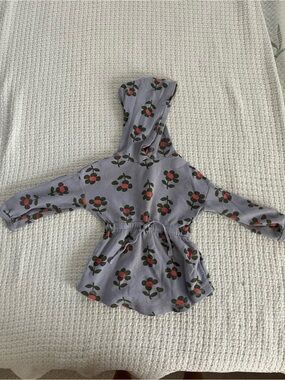 Hanna Andersson Lavender Hooded Floral One-Piece with Red Accents